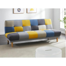 Vente-unique Mardag sulankstoma sofa lova 3 sėdimų vietų Audinys Patchwork Pilka, mėlyna ir geltona