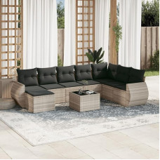 Homgoday Gartenmöbel-Set 9-teilig mit Kissen hellgrau Polyrattan, Möbel Set Schlafsofa Wohnzimmer Couch, Set Sofa für den Außenbereich für den Garten, Outdoor Typ3221771
