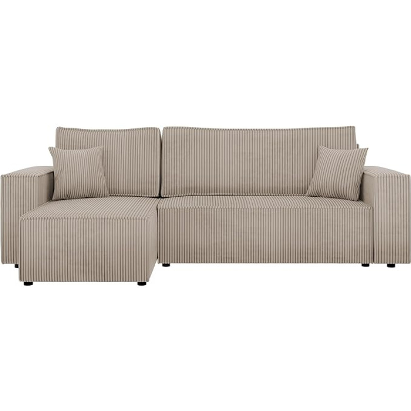 Mirjan24 Kobaro Corner Sofa, Corduroy Sofa, Corner Sofa, Couch with Sleep Function and Bed Box, Ottoman, Universal, L-Shape Couch Sofa Bed, Choice of Colours (Poso 02)