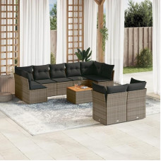 Homgoday Gartensofa-Set 10-teilig mit grauen Kissen aus Polyrattan, Outdoor-Sofas für den Garten, Gartenmöbel-Set für den Außenbereich, Gartenmöbel Type3256144