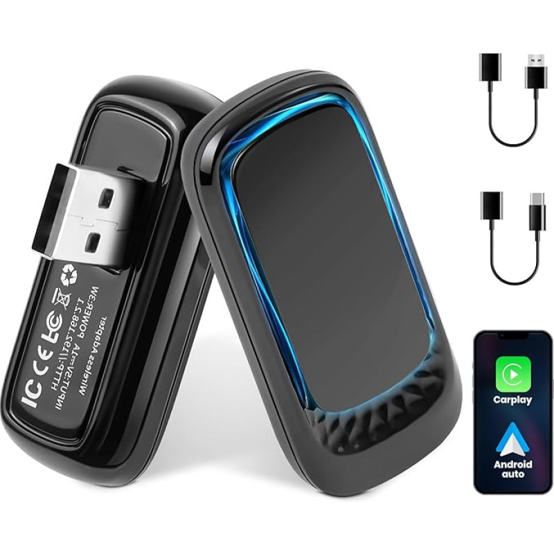 Podofo Wireless Carplay Adapter, Plug & Play, Convert Wired to Wireless Carplay, Colourful Backlight