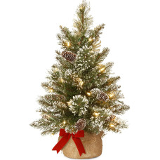 National Tree Company 60 Pre-Lit Mini Artificial Christmas Tree - Includes Small LED Lights, White Tips, Glitter Twigs, Cones and Cloth Bag Base, Glitter Bristles, Pine-2