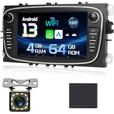 NHOPEEW 4+64G Android Car Radio for Ford Focus/Mondeo/C-Max/S-Max/Kuga/Galaxy - Wireless Carplay & Android Car, GPS/WLAN/EQ/SWC + Reversing Camera and Microphone