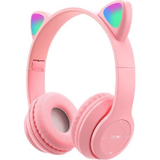 arVin Children's Headphones, Children's Headphones with LED Lights and Microphone, Pluggable, TF Card, Foldable Wireless Bluetooth Stereo Pink Headset