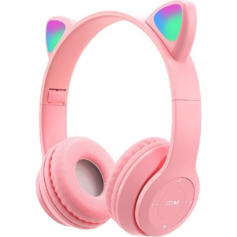 arVin Children's Headphones, Children's Headphones with LED Lights and Microphone, Pluggable, TF Card, Foldable Wireless Bluetooth Stereo Pink Headset