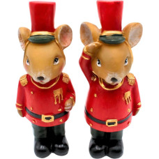 Dekohelden24 Set of 2 Christmas Figurines Mouse with Uniform, Red and Black, Polyresin, Size: L/W/H Approx. 4 x 3 x 12 cm