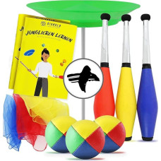 Diabolo Freizeitsport Juggling Set for Children and Adults with Juggling Clubs, Juggling Balls, Cloths, Plates Including Stick & Juggling Instructions - Juggling Set as a Gift