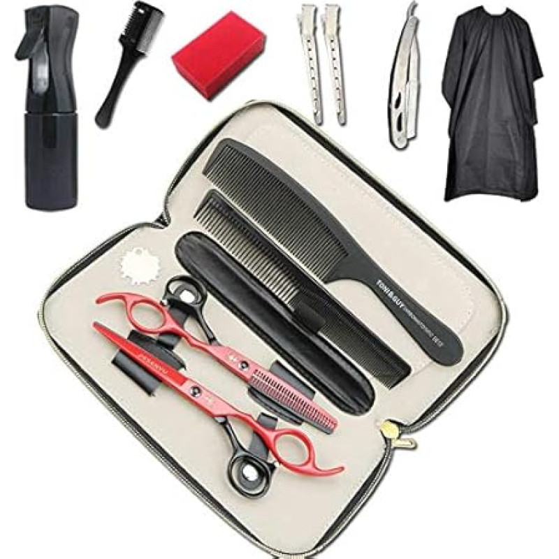 JIESENYU 6 colių aukštos kokybės kirpimo žirklių rinkinys, 12 dalių kirpimo žirklės, plonėjimo rinkinys, plaukų žirklės su tiesiais skustuvo ašmenimis