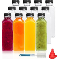 YBCPACK Pack of 12 Clear PET Plastic Juice Bottles with Tamper Seal Lids 500 ml for Mini Fridge, 16 oz Empty Reusable Drink Containers for Smoothie, Milk, Juicing, and Other Beverages (White Cap)