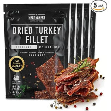 THE MEAT MAKERS Original Džiovinta kalakutienos filė 500g - Džiovinta kalakutienos filė, džiovinta kalakutiena, daug baltymų turintis mėsos užkandis. Idealiai tinka sportui, piknikams, kelionėms, biure.