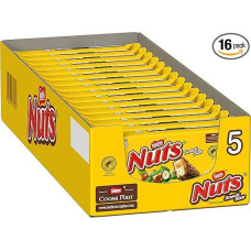 Riešutai Nestlé Nuts, lazdyno riešutų šokolado batonėliai su karamelės įdaru, nesmulkintais lazdyno riešutais ir gardžiu saldainių kremu, dengti pieniniu šokoladu, 16 vnt. (5 x 30 g)