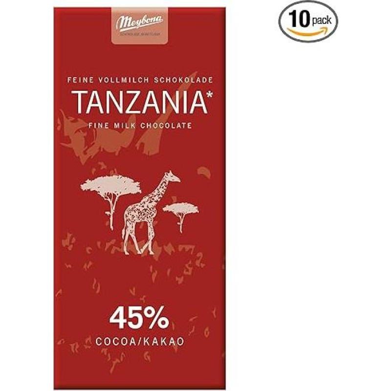 Meybona Urspungs Chocolate Whole Milk Tanzania 45% Cocoa Single Origin Made in Germany Bean to Bar Elegant Chocolate Gift 10 x 100 g Bulk Pack