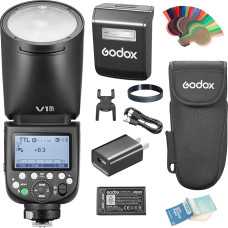 Godox V1PRO-F TTL ličio jonų apvali galvutė Naujoviška išorinė blykstė SU-1 LED modeliavimo lempa 76Ws HSS 1/8000s Įmontuota ličio baterija Fuji fotoaparatui