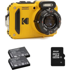 KODAK Pixpro Pack WPZ2 + 2 baterijos + 1 SD kortelė - skaitmeninis fotoaparatas, kompaktiškas, 16 m pikselių, atsparus vandeniui iki 15 m, atsparus smūgiams, vaizdo įrašas 720p, LCD ekranas 2,7 - ličio jonų baterija - geltonas