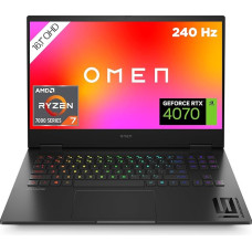 HP Omen žaidimų nešiojamasis kompiuteris | 16,1 colių QHD 240Hz ekranas | AMD Ryzen 7-7840HS | 32 GB DDR5 RAM | 1 TB SSD | NVIDIA GeForce RTX 4070 | Windows 11 Home | QWERTZ | Juoda