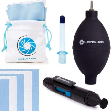 Large Power Bellows with Two Nozzles for Cleaning Lens, Camera, Sensor, DSLR, Keyboard, Optics, Extra Strong, Lots of Pressure Lens-Aid Air Blower (Set of 3 (Blows, Pen, Cloths)