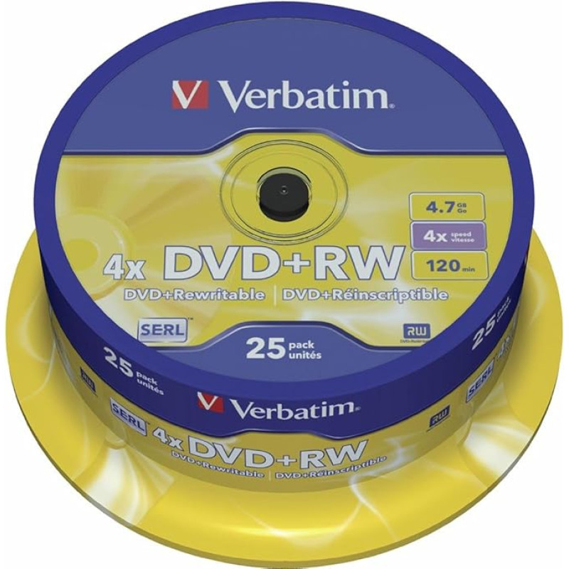 25 x DVD + RW - 4,7 GB 4x - matinis sidabrinis - su verpste - laikmena