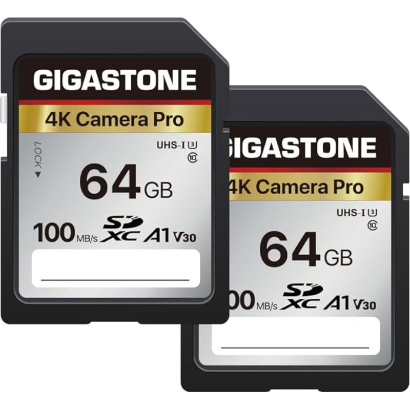 Gigastone 4K Camera Pro 64GB SDXC Memory Card Pack of 2 with up to 100 MB/s for Canon Sony Nikon Olympus Digital Cameras 4K UHD Video Recording UHS-I U3 V30 Class 10
