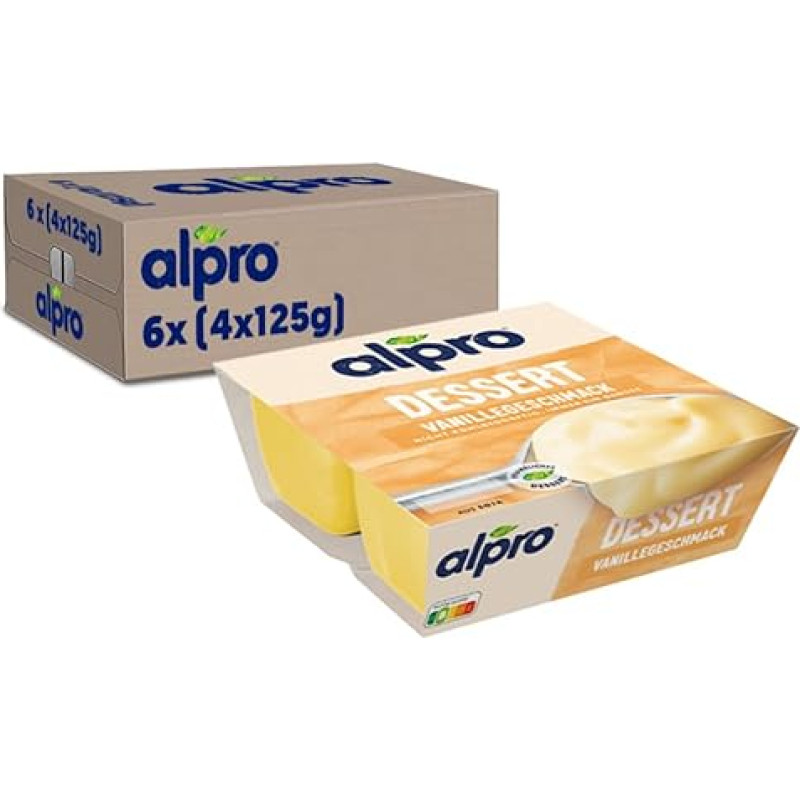 Alpro Soya Dessert Fine Vanilla - Soy Based - Vegan and Naturally Lactose Free - Rich in Calcium and Vitamins - 6 x (4 x 125) g