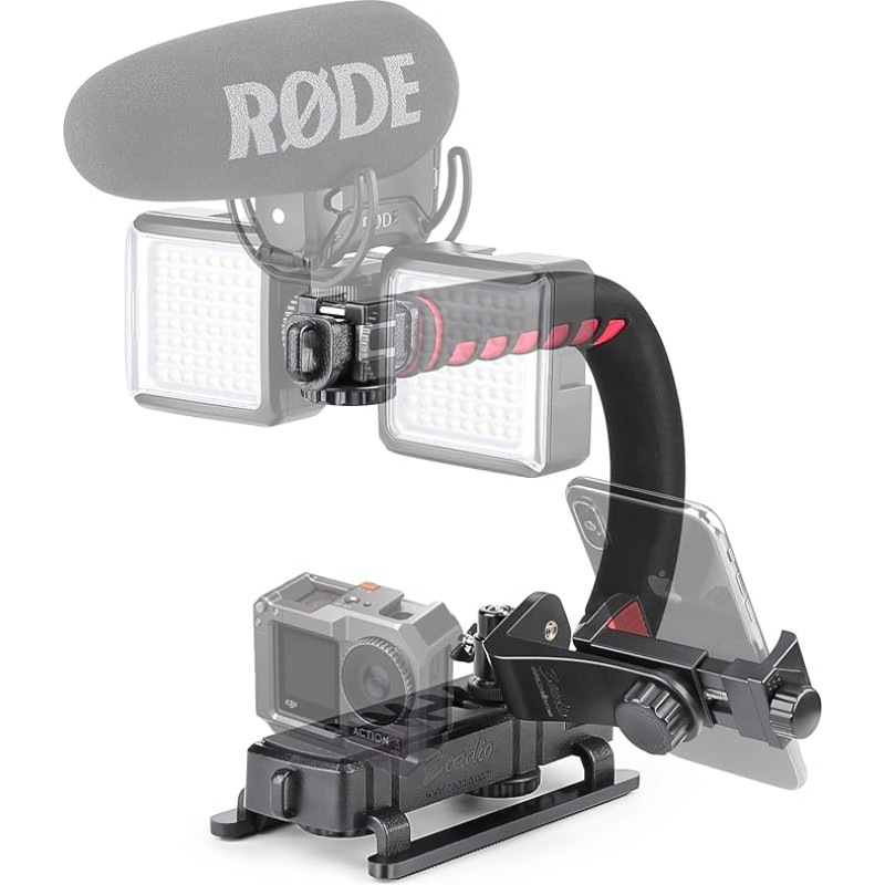 Zeadio Triple Hot-Shoe Mounts Video Action Stabilizing Handle Grip Handheld Stabilizer with Hot-Shoe Mount for Canon Nikon Sony Panasonic Pentax Olympus DSLR Camera Camcorder DV