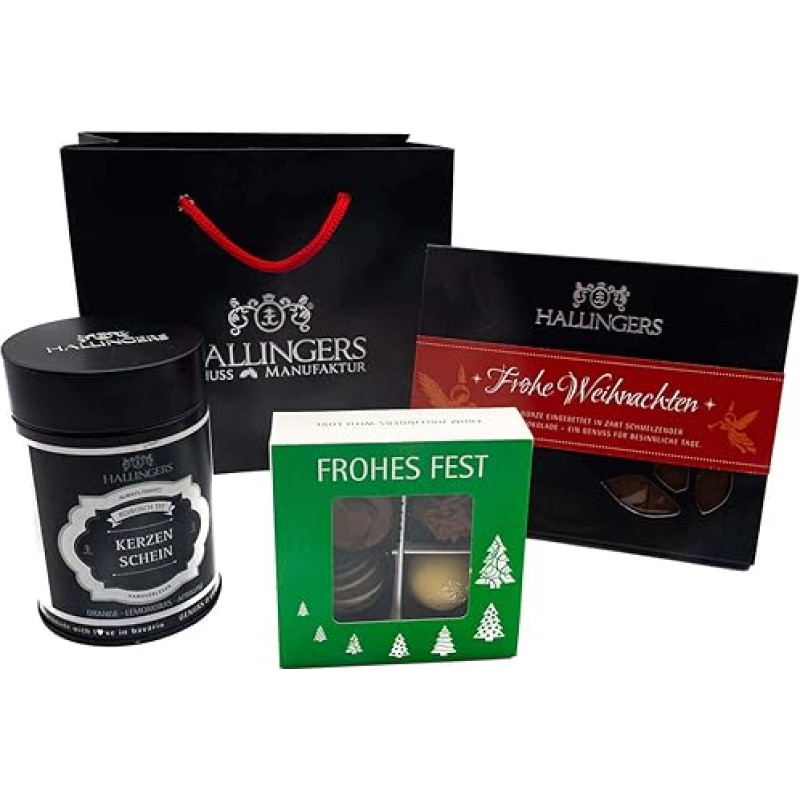 Hallingers Frohe Weihnachten - Klein No. 01 - Christmas Gift Set with Tea, Chocolate & Chocolates as a Gift Basket for Christmas (Set) - Fill Advent Calendar Novelties & Advent Calendar |