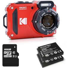 Kodak Pixpro Pack WPZ2 + 2 baterijos + 1 SD kortelė - kompaktiškas 16 mln. taškų, atsparus vandeniui iki 15 m, atsparus smūgiams, vaizdo įrašas 720p, 2,7 colių LCD ekranas - ličio jonų baterija - raudona