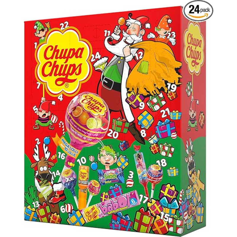 Chupa Chups XXL Advent Calendar 2024, 24 Doors with a Mix of Different Lollipops & Bubblegum Varieties, Sweets Christmas Calendar, 1 x 872 g