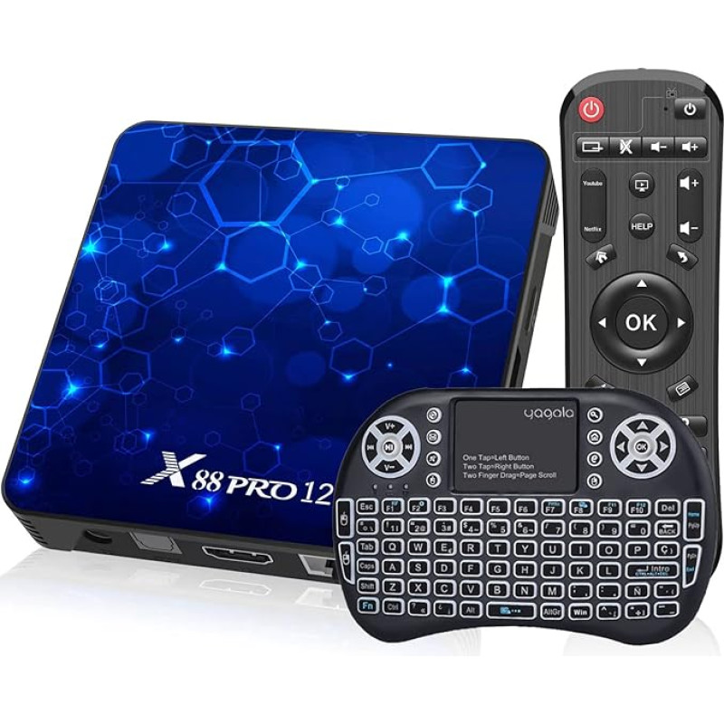 Android 12.0 TV Box, 4GB RAM 64GB ROM RK3318 Quad-Core 64-bit Cortex-A53, Android Box with 2.4G/5G WiFi6 Bluetooth 5.0, Media Player Support 3D 4K UHD Videos with Mini Keyboard