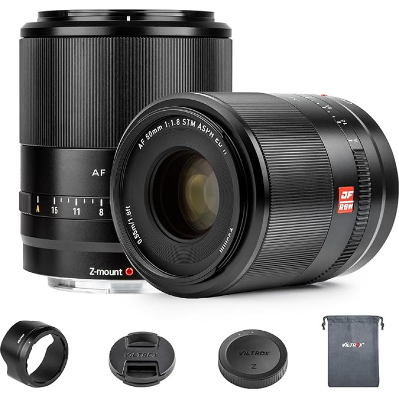 VILTROX 50 mm F1.8 STM pilno kadro automatinio fokusavimo objektyvas, skirtas Nikon Z laikikliu tvirtinamiems fotoaparatams Standartiniai fotoaparatų objektyvai Didelės diafragmos plačiakampiai objektyvai, suderinami su Nikon Z9 Z8 Z7 Z6 Z5 Z50 Z30 ZFC