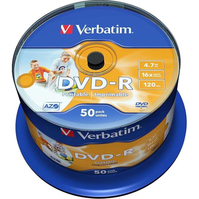 Verbatim 43533 DVD-R 4.7GB 16x Printable 50 Pack Spindle