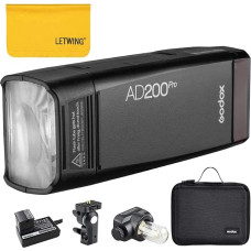 Godox AD200Pro AD200 Pro 200Ws 2.4G TTL HSS 1 / 8000s kišeninė blykstė su dviguba galvute ir 2900 mAh ličio baterija, blykstės galvutė, skirta 500 blyksčių, 0,01-1,8s perdirbimas