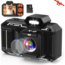 Skaitmeninis fotoaparatas, 4K 48MP HD automatinio fokusavimo fotoaparatas su 32G SD kortele, skaitmeniniai fotoaparatai, kompaktiškas fotoaparatas vaikams, paaugliams, pradedantiesiems, juodas