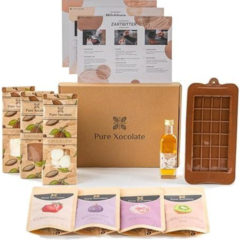 Pure Xocolate DIY Chocolate Kit - Make Your Own Chocolate Kit - Vegan, Lactose Free Alternative - Chocolate Gift Ideas for Children, Women & Men - Includes Silicone Mould and Recipes