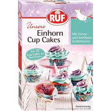 RUF Unicorn Cupcakes, Baking Mix for 12 Colourful Unicorn Cupcakes with Colourful Cake Cream, White Fondant for a Sugar Horn, Includes Baking Cups, 365 g