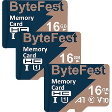 ByteFest 3 Pack 16GB MicroSD Card with Adapter, Fast MicroSDHC UHS-I Memory Card U1 C10 A1 Full HD Video for Mobile Phone MP3 Player Dash Cam Camera