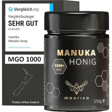 Manuka medus 1000 MGO + 250 g stiklinėje (nepermatomoje, be plastiko) - laboratorijoje išbandytas, sertifikuotas iš Naujosios Zelandijos maorika
