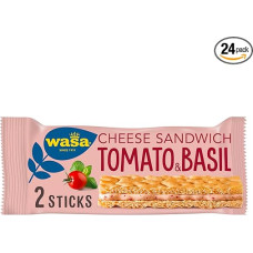 Wasa Sandwich Tomato & Basil 24x40g I Knäckebrot-Snack aus Weizenmehl mit einer Füllung aus Käse, Getrockneten Tomaten & Basilikum, je 2 Sticks, Perfekt für unterwegs