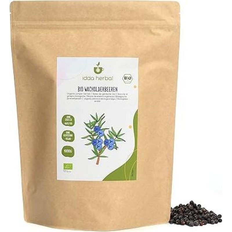 Organic Juniper Berries Whole (1 kg), Whole Juniper Berries from Organic Growing, Unsweetened, 100% Natural and Pure, Vegan