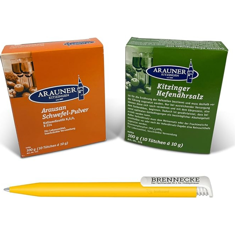Arauner Kitzinger Yeast Nutrient Salt 10 x 10 g + Sulphur Powder 10 x 10 g Potassium Disulphite for Wine Mead Make Yourself