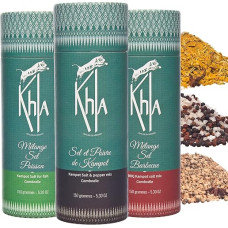 Khla - Coffret Trio de Sel - Mélanges Sels & Epices 3 rūšys: Druska ir pipirai, Žuvis, Druska ir pipirai