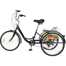 Fridgestea 24 Inch Tricycle for Adults, 8 Speed Cargo Trike, 3 Wheel Bicycle with Rear Shopping Basket, Manual Bell, Dual Brakes, Height Adjustable for Men and Women, Seniors