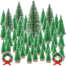 Kuuqa Mini Sisal Snow Frost Christmas Trees Bottle Brush Trees Plastic Winter Snow Ornaments Tabletop Trees with Merry Christmas Letters for Xmas Party Home Party Diorama Models