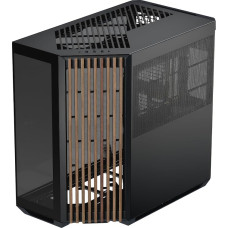 APNX V1 Gaming PC Case ATX Black with Wood - Vidutinio aukščio žaidimų kompiuterio korpusas su grūdintu stiklu - Vaizdo plokštės iki 395 mm, radiatoriai iki 360 mm - Juodas kompiuterio korpusas - Max. 10 120 mm ventiliatorių - Panoraminis grūdintas
