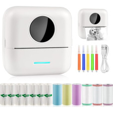 GuKKK mini spausdintuvas, mobilusis nuotraukų spausdintuvas, nešiojamasis, belaidis terminis spausdintuvas, su 13 ritinėlių spausdintuvo popieriaus ir 5 spalvotais pieštukais, skirtas mokymosi pagalbai, mokymosi užrašams, žurnalui, užrašams, sąrašui