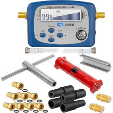 HB-Digital XXL SAT Installation Set: Digital Satellite Finder with Compass + Stripper + Mounting Key + Twisting Aid + 8 x Gold-Plated F-Connector + 2 x Connectors + 4 x Rubber Grommets Weather