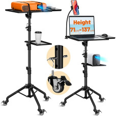 CAHAYA Projector Stand: Multifunctional Floor Stand with Omni-Directional Wheels and Tray, Adjustable Height Projector Stand for Laptop Stand, Projector, Camera, Outdoor Movies