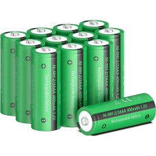 PKCELL baterijos NIMH 2/3AAA (ne AAA) įkraunama baterija 1,2 V 400 mAh, skirta saulės baterijoms, 12 vnt. (Pastaba: tai 2/3AAA, trumpesnės nei AAA baterijos.)