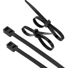 XINGO Pack of 100 Double Headed Cable Ties, Black, 300 mm x 7.6 mm Long, Tensile Strength with 50 kg, UV-Resistant Cable Ties with Double Buckle for Cable Management