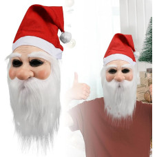 Goloxou Weihnachtsmann-Maske Latex Bart Weihnachtsmann für Erwachsene Verkleidung Weihnachtsfeier