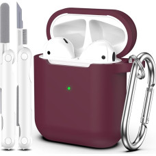 MHYALUDO Compatible with Airpods Case (2016/2019), Soft Silicone Protective Cover for Airpods 2 with Visible LED on the Front with Cleaning Kit, Wine Red